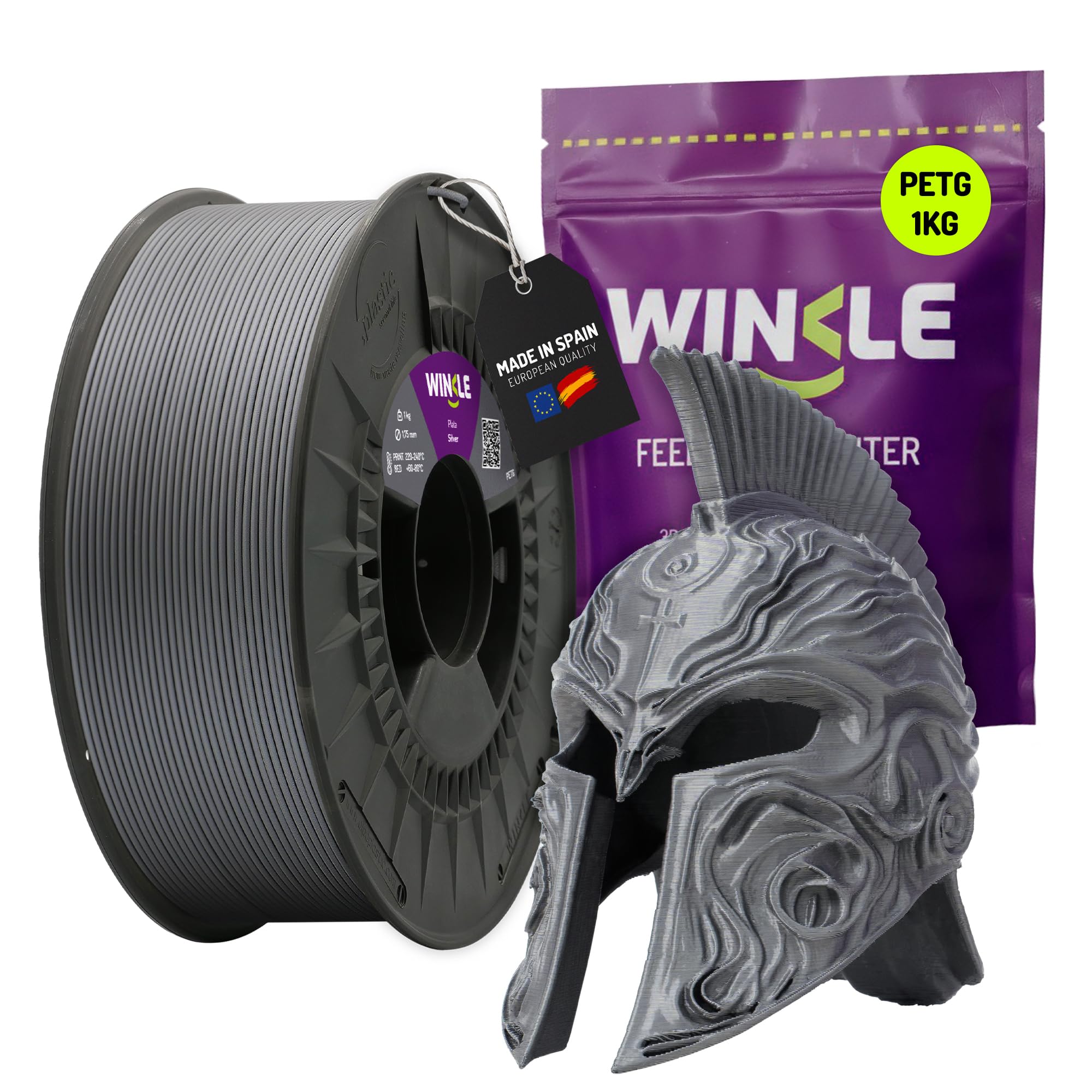 Winkle PETG Silver Filament | Petg 1.75mm | Printing Filament | 3D Printer | 3D Filament | Silver Color | 1000g Coil