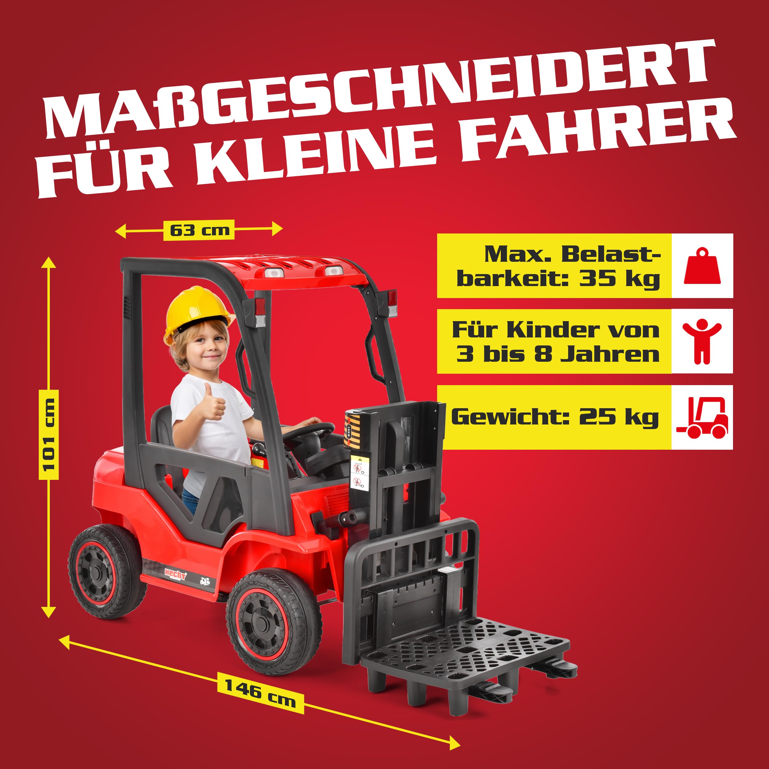 HECHT Kinder Elektro Gabelstapler 12V rot mit Fernbedienung 3