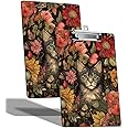 A4 Size Clipboard with Hanging Hook and Low Profile Clip, Plastic Nurse Clipboard Writing Drawing Board with Double-Side Cat and Flowers Print for Woman Kids Office School Use
