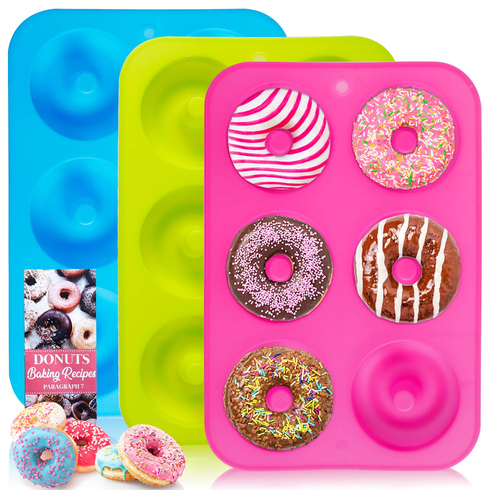 Donut Pan, 3pcs 100% NonStick Silicone Donut Mold for Baking, BPA Free Mold Sheet Tray, Easy Clean and Dishwasher Microwave Safe, 10x7 Inches