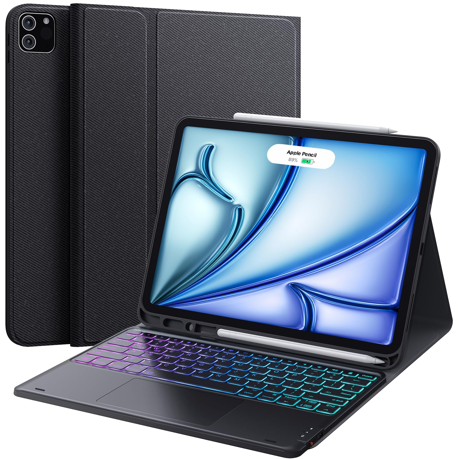 CHESONA iPad Air 13 inch case with keyboard for iPad Air 13 inch (M3,2025/M2,2024), iPad Pro 12.9 inch 6/5/4/3rd Gen, 3 Zone 7 Color Backlit, Smart Touchpad, Magnetic Detachable Case, Black