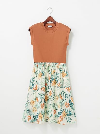 Amazon Co Jp テチチテラス Te Chichi Terrasse 花柄ワンピース キャメル M 服 ファッション小物
