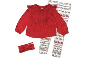HonestBaby baby-girls Long Sleeve Top, Legging and Headband Set 100% Organic Cotton for Baby and Toddler Girls
