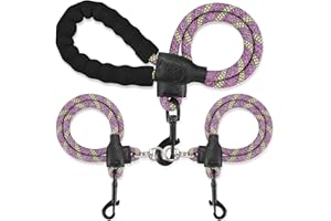 MENGBEI TRIBE Double Dog Leash for Two Dogs - Detachable 360° Swivel, No Tangle Leash with Reflective Strips for Walking and Training Small Medium and Large Dogs, S/8-45ibs, Purple