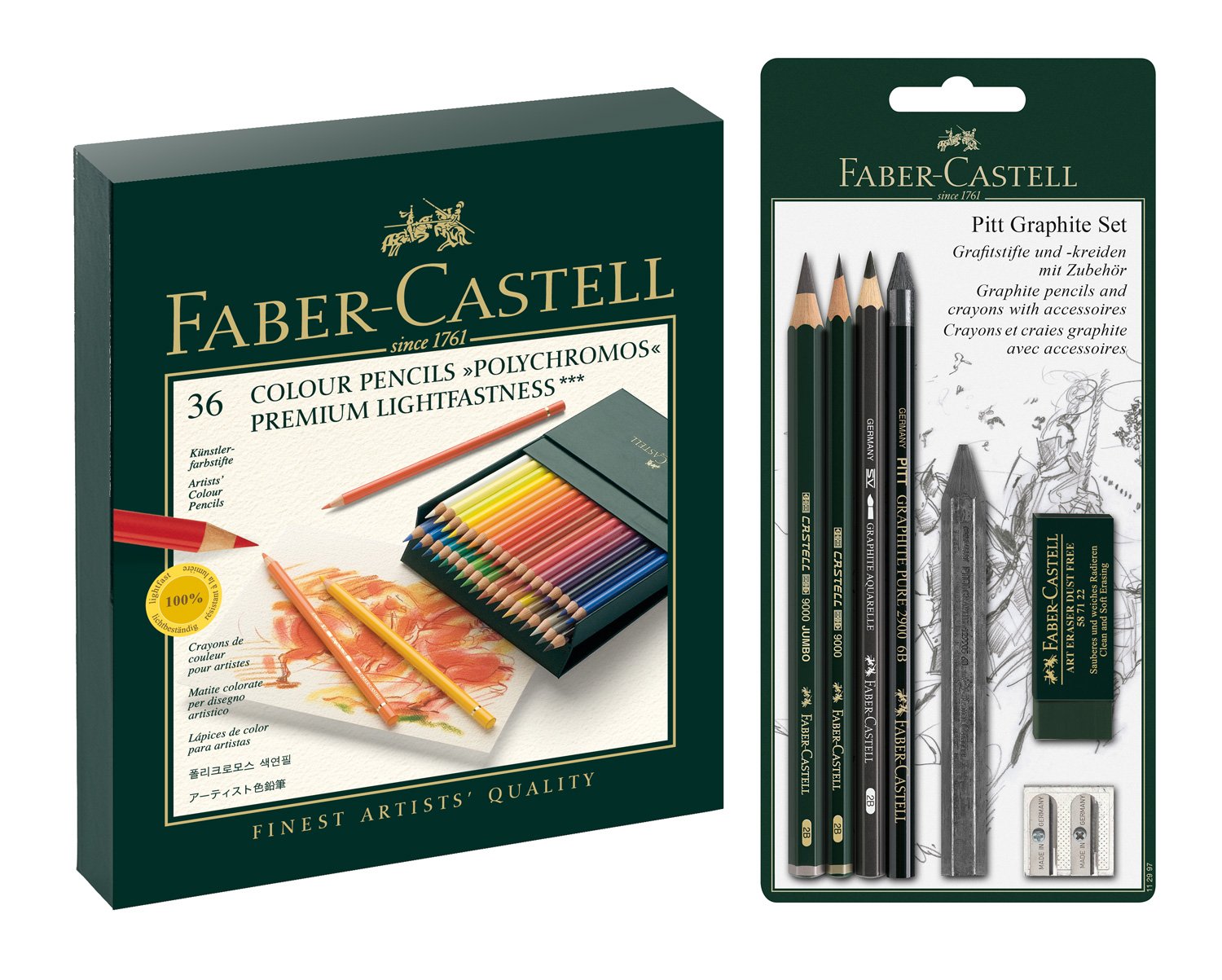 Faber-Castell 110092 - Colouring Pencils Polychromos 36 Studio Box and Pitt Graphite Drawing Set