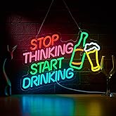 Stop Thinking Start Drinking Bar Neon Sign for Bar Sign Wall Décor with Dimmable Switch for Beer Pub LED Neon Signs Light Decor