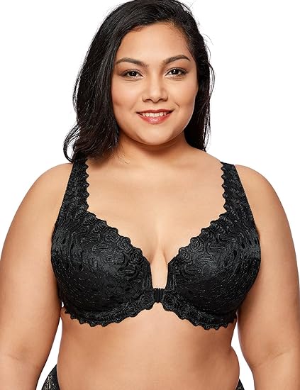 Delimira Damen Vorderverschluss BH - Bestickt,Vollschalen,Mit Bügel,Ohne Einlagen
