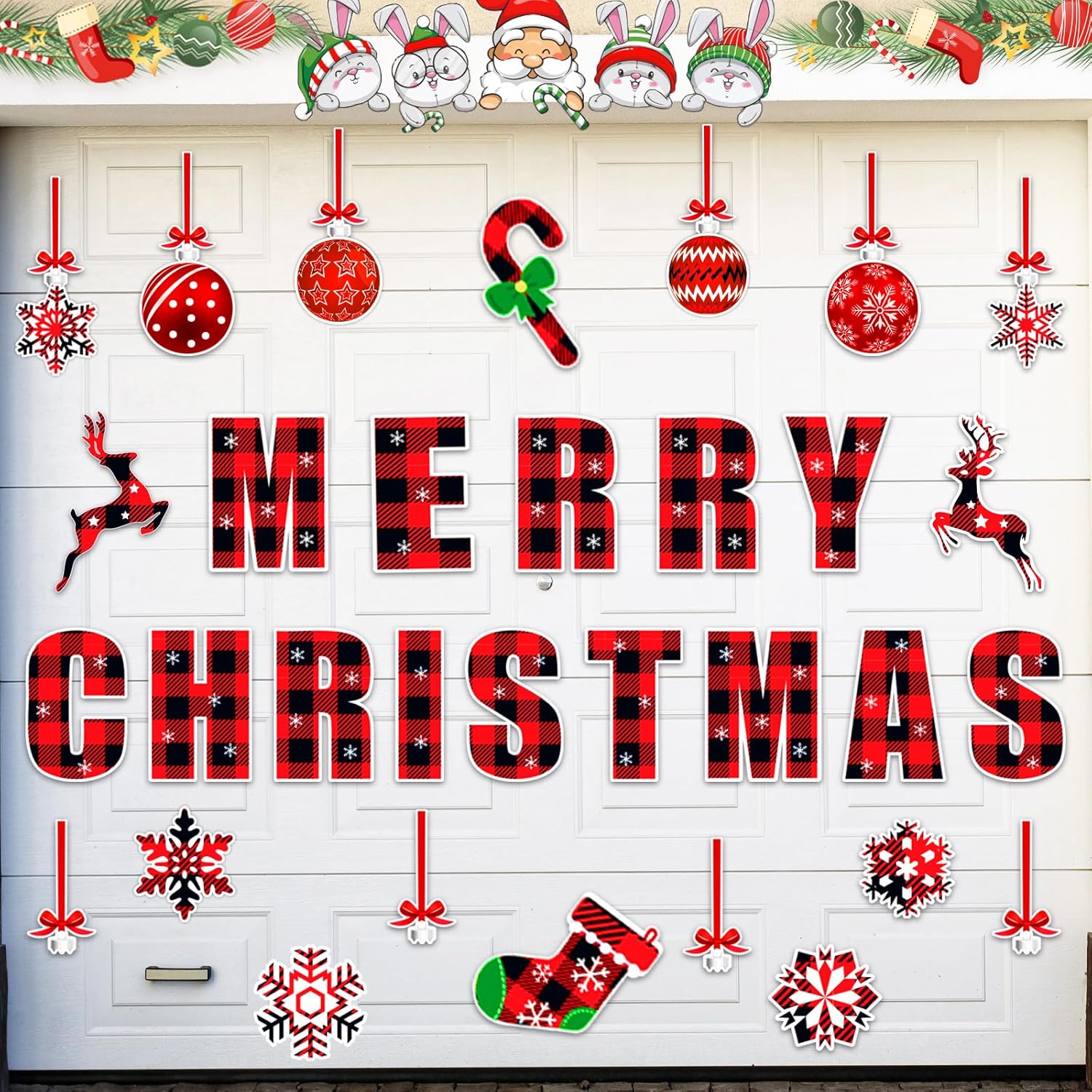 Garage Door Decorations - Christmas Garage Door Magnets Decorations 38pcs, Large Merry Christmas Garage Magnetic Decor, Reflective Xmas Car Magnetic Mural, Reusable Outdoor Holiday Decorative Magnetic Stickers