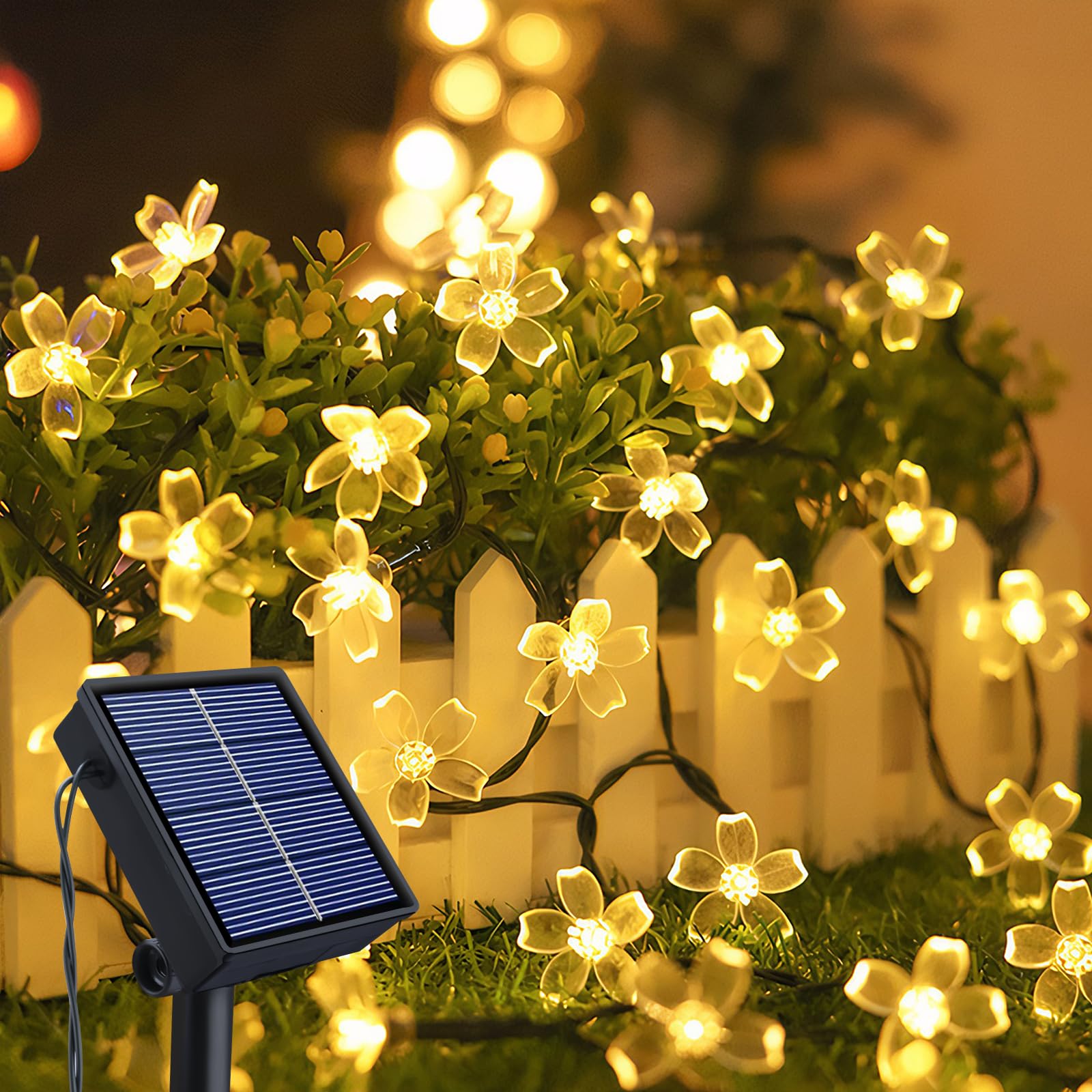 Solar String Lights Outdoor Garden, 14m 120 LED Solar Cherry Blossoms Fairy Lights, 8 Modes Solar Powered Flower Lights, Waterproof Sakura Flower Decoration for Garden Wedding Yard Wall Christmas