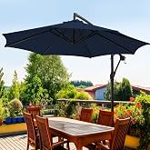 Aoodor 10ft Cantilever Patio Umbrella – Offset Hanging Market Umbrella With Base, Crank Lift