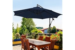wikiwiki H Series Patio Offset Hanging Umbrella 10 FT Cantilever Outdoor Umbrellas w/Infinite Tilt, Fade Resistant Waterproof Solution-Dyed Canopy & Cross Base, for Yard, Garden & Deck