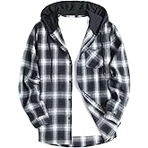 YAOKUBO Men's Flannel Hoodie Shirts Casual Button Down Plaid Shirt Long Sleeve Lightweight Hooded with Pocket