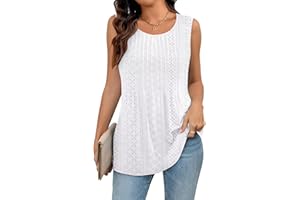 Bliwov Womens Tank Tops Eyelet Embroidery Pleated Shirt 2025 Summer Crew Neck Sleeveless Trendy Loose Fashion Clothes