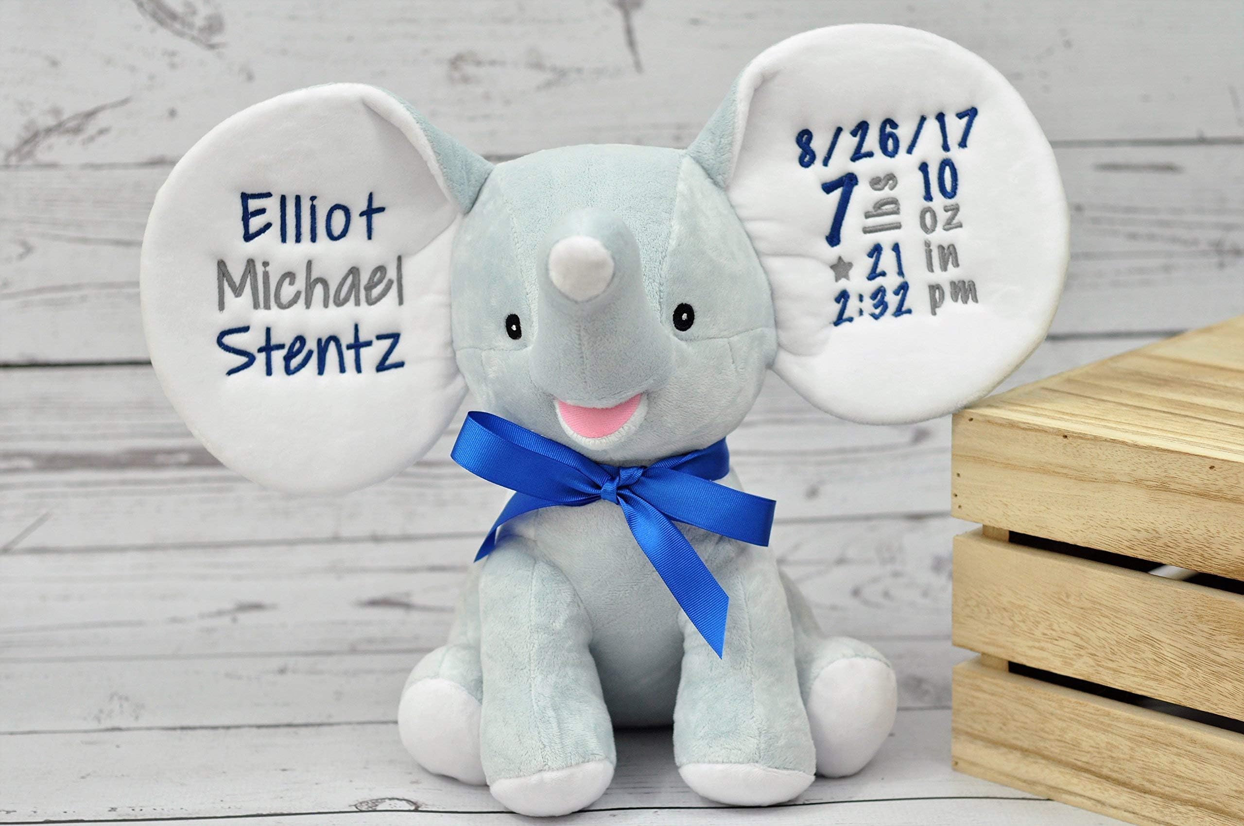 Cubbies Dumble Elephant-Personalized Birth Stat Elephant Blue Cubbies Cubby Animal-Personalized Stuffed Blue Elephant Cubbies Cubby