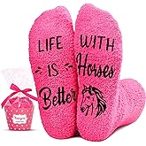 HAPPYPOP Cow Print Socks for Women - Fuzzy, Funny Horse Gifts for Teen Girls & Animal Lovers