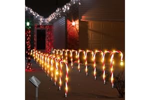 ZATAYE Candy Cane Lights, 24 Pack Upgraded Christmas Candy Cane Lights, Outdoor Solar Waterproof Candy Cane Christmas Decorations with 144 LED Lights, Christmas Driveway Lights for Yard Garden Holiday Gift