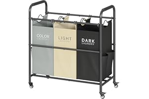 Tajsoon 3 Bag Laundry Sorter Cart, Laundry Hamper Sorter Basket with Heavy Duty Lockable Rolling Wheels for Clothes Storage, 3 Colors