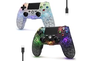 KUJIAN 2 Pack Wireless Controller for PS4, Equipped with Adjustable RGB Lighting, 1000mAh Battery, Dual Vibration Motors, and 6-Axis Gyroscope, Gaming Controller Compatible with PS4/Slim/Pro/PC/IOS/Android