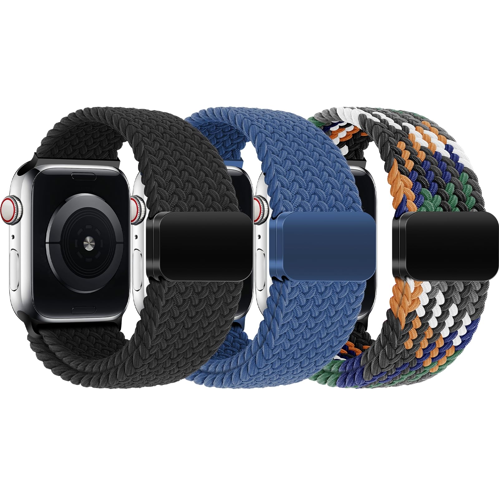 Photo 1 of 2 Pack Braided Magnetic Clasp Bands for Kids Apple Watch 38/40/41/42/44/45/46mm, Elastic Stretchy Strap Compatible with iWatch Series 11 10 9 8 7 6 5 4 3 2 1 SE3 SE2 SE Girls Boys Small Wrist