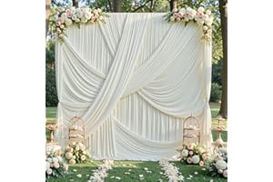 10ft×12ft Ivory Backdrop Curtain for Wedding Parties, 2 Panels Wrinkle Free Polyester Photo Backdrop Drapes Back Drop Cloth f