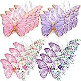 Silkfly 24 Pcs Butterfly Party Supplies Tote Bag Colorful Butterfly with Flower Non-woven Reusable Bags for Birthday, Tea Party Candy Gift