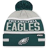 FOCO NFL Team Logo Big Wordmark Stripe Pom Beanie Hat
