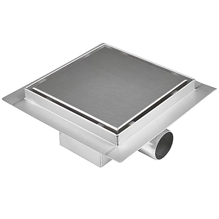 VILSTEIN© Duschrinne, Quadrat, Randablauf, 20x20 cm, Siphon mit Geruchsstop und Haarsieb, Quadratisch, Edelstahl Ablaufrinne,
