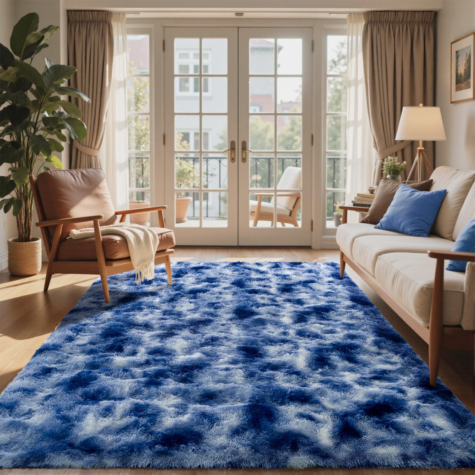 Photo 1 of 10x14 Ft Extra Large Shag Rugs for Living Room, Ultra Soft Fluffy Furry Area Rugs for Bedroom Indoor Floor, Aesthetic Carpet for Kids Home Decor (Blue)