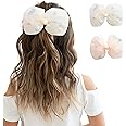 Summer Crystal 2Pcs Tulle Pompons Large Bow Hair Clips - For Girls and Women - Stylish Hair Accessory for Birthdays, Daily Wear, Holidays, and Parties (2Pcs BW Pompons)