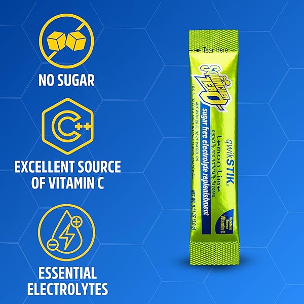 SQWINCHER QUIK STIK ZERO ORAL ELECTROLYTE SOLUTION LEMON-LIME FLAVOR 0.11 OZ. PACKET 50 CT