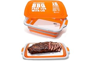 KITCHEN PERFECTION Collapsible XL Smoker & BBQ Prep Tub with Locking Lid & Cutting Board - Grill Caddy Container for Meat Marinating & Brine Perfect For Brisket, Turkey & Ribs - Best Gift For Men