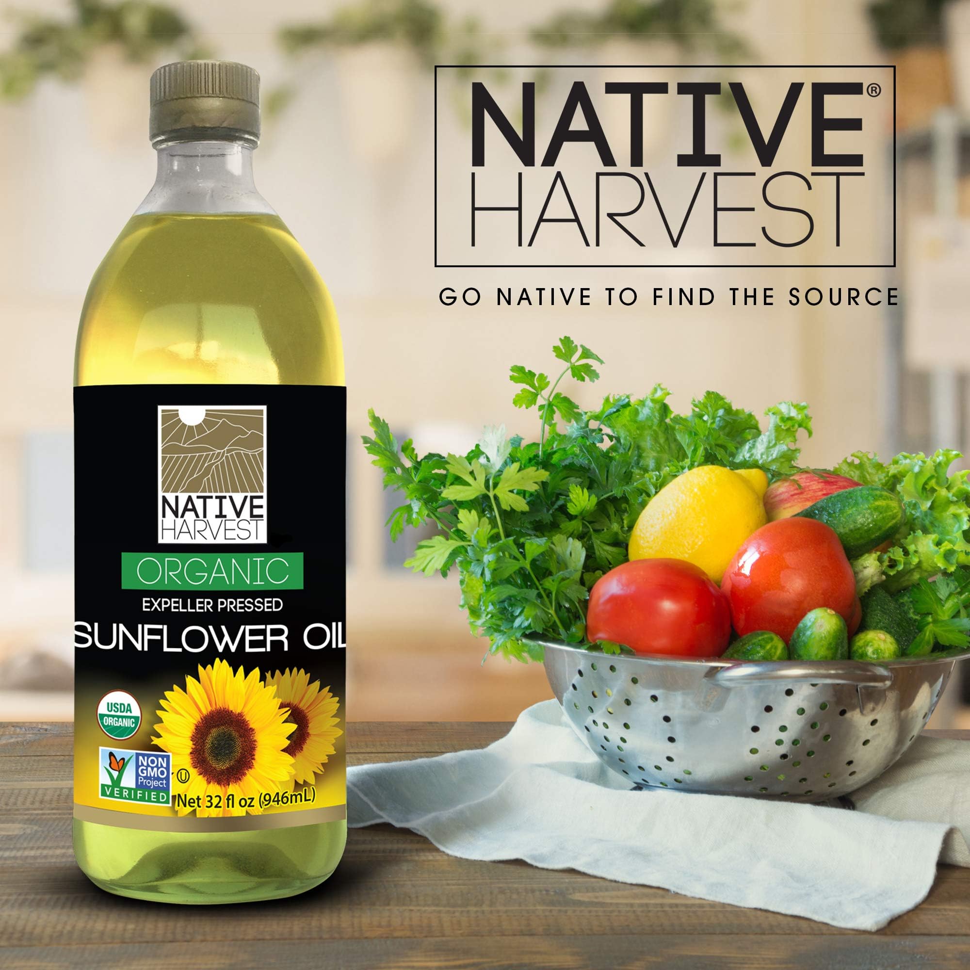 Native Harvest Organic Non-GMO Naturally Expeller Pressed Sunflower Oil, 1 Litre (33.8 FL OZ)