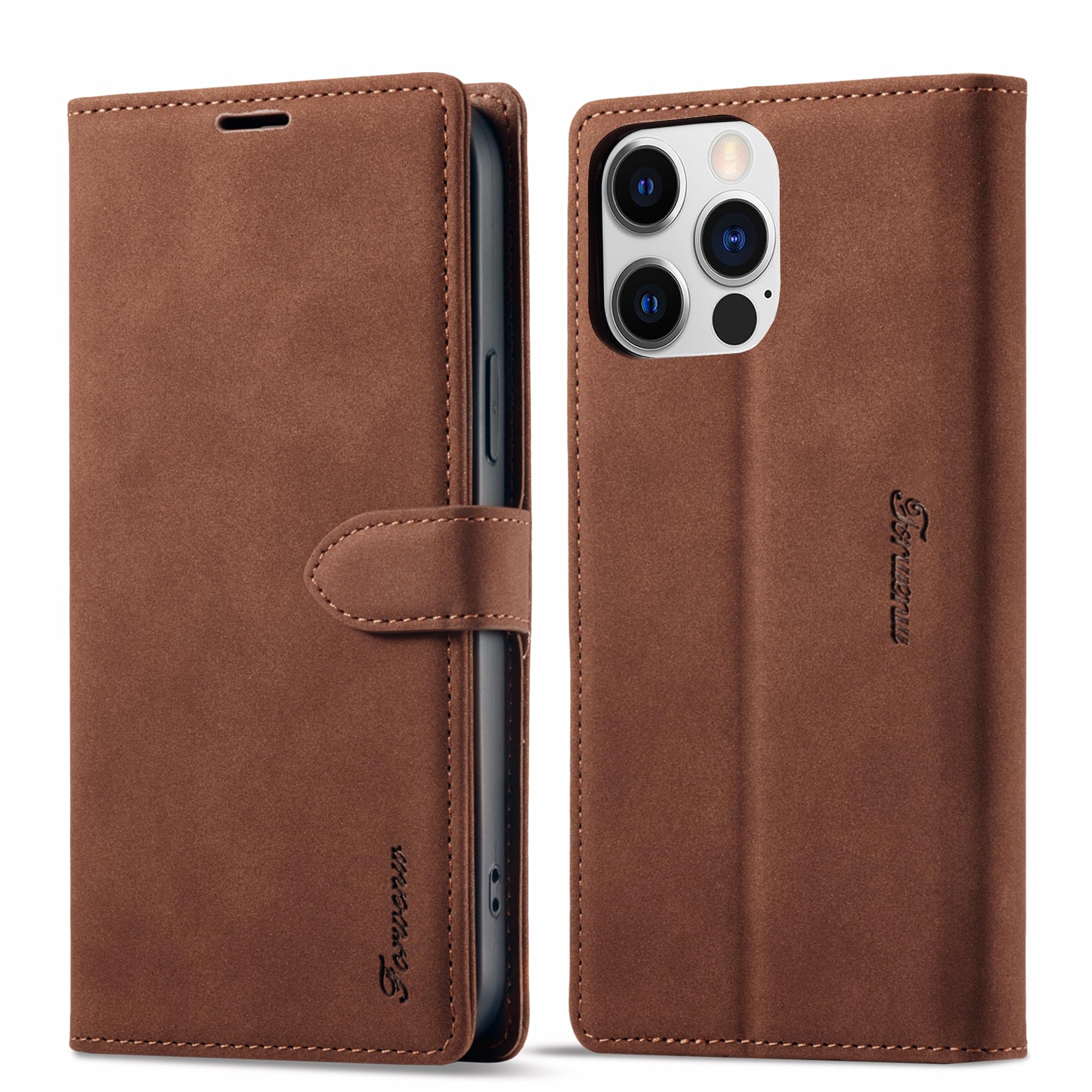 LOLFZ Wallet Case for iPhone 15 Pro, Premium Leather Case Card Holder Kickstand Magnetic Closure Flip Case Cover for iPhone 15 Pro - Brown