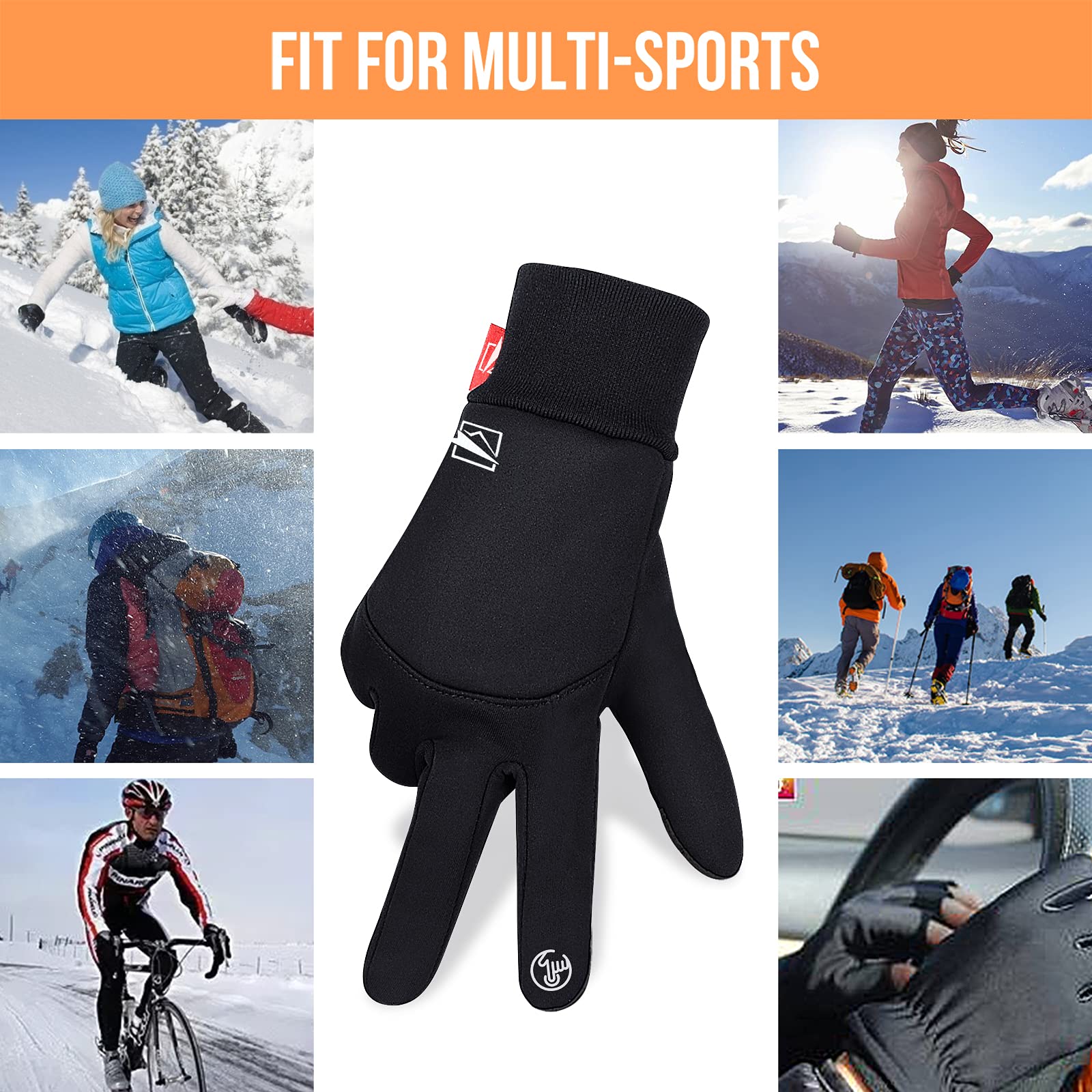 Yobenki Warm Winter Gloves, Anti Slip Touchscreen Gloves Windproof and Water Resistant Running Gloves Thermal Gloves Cold Weather Cycling Gloves for Men Women Walking Riding Driving Cycling