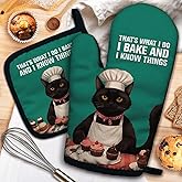 ZHANTUONE That's What I Do I Bake and I Know Things Funny Heat Resistant Oven Mitts and Pot Holders Set with Silicone Non-Slip, Women Cat Lover Cooking Baking Gadgets, Gifts for Mom Wife Sister BFF