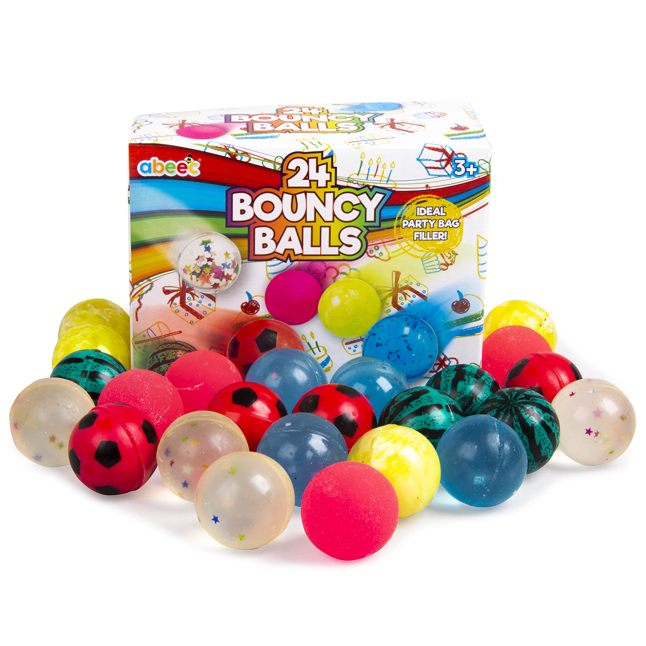 abeec 24 Bouncy Balls - Party Bag Fillers Voor Kinderen - Bouncy Balls Voor Kinderen Feesttassen - Feestartikelen - Bouncy Balls Voor Kinderen - Kids Party Bag Fillers - Fidget Toys Party Bag Fillers