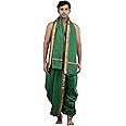 Ready to Wear Dhoti and Angavastram Set with Woven Golden Border - Art Silk