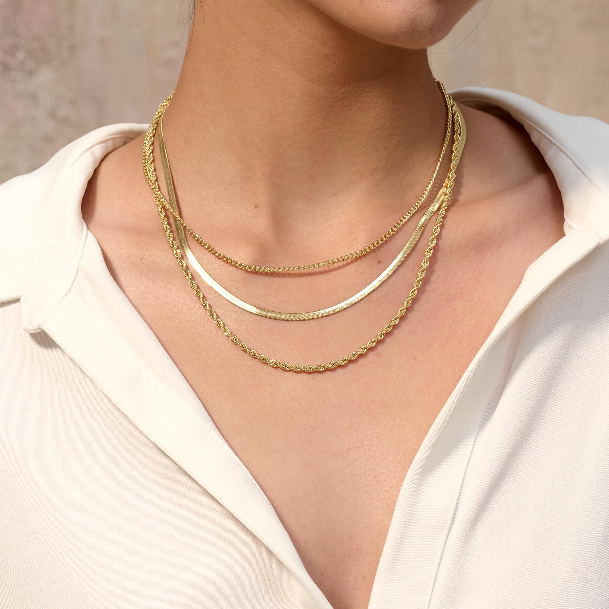 Freekiss Herringbone Necklace for Women,Dainty Gold Necklace,14k Gold Plated Snake,Gold Chain Choker Necklaces,Simple Gold Layered Necklaces,Gold Jewelry Gift for Women