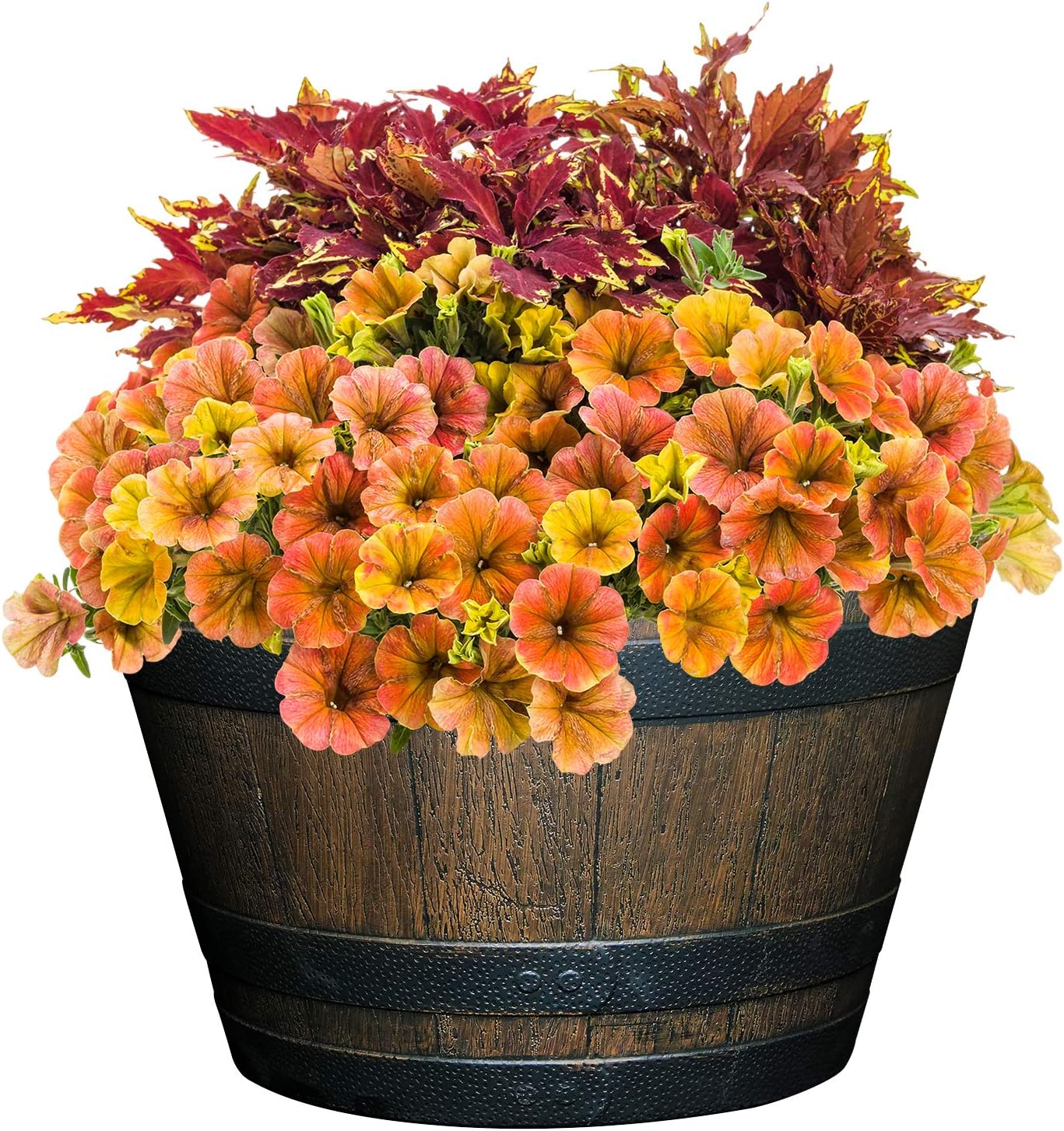 Classic Home and Garden S1027D-037Rnew Whiskey Barrel Planter, 20.5", Kentucky Walnut : Garden & Outdoor