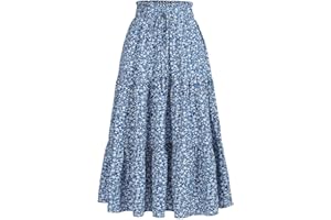 MSLG Women's High Elastic Waist Midi Skirt Casual Summer Trendy Tie Front Flowy Ruffle Floral Print A line Skirts 626