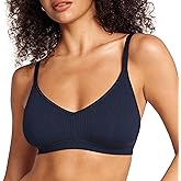 SOULVOR Women's Natrelax No Underwire Comfort Bralette Ribbed Wireless Bra Sleep Unlined V Neck Bras Soft Everyday