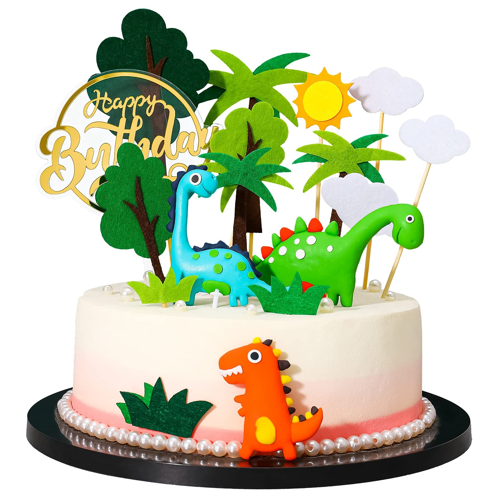 Auidy_6TXD 17 Pcs Dinosaur Cake Topper Cupcake Topper, 3D Cake Decorations Happy Birthday Caker Topper for Dinosaur Theme Boy Girl Kid Birthday Party Supplies