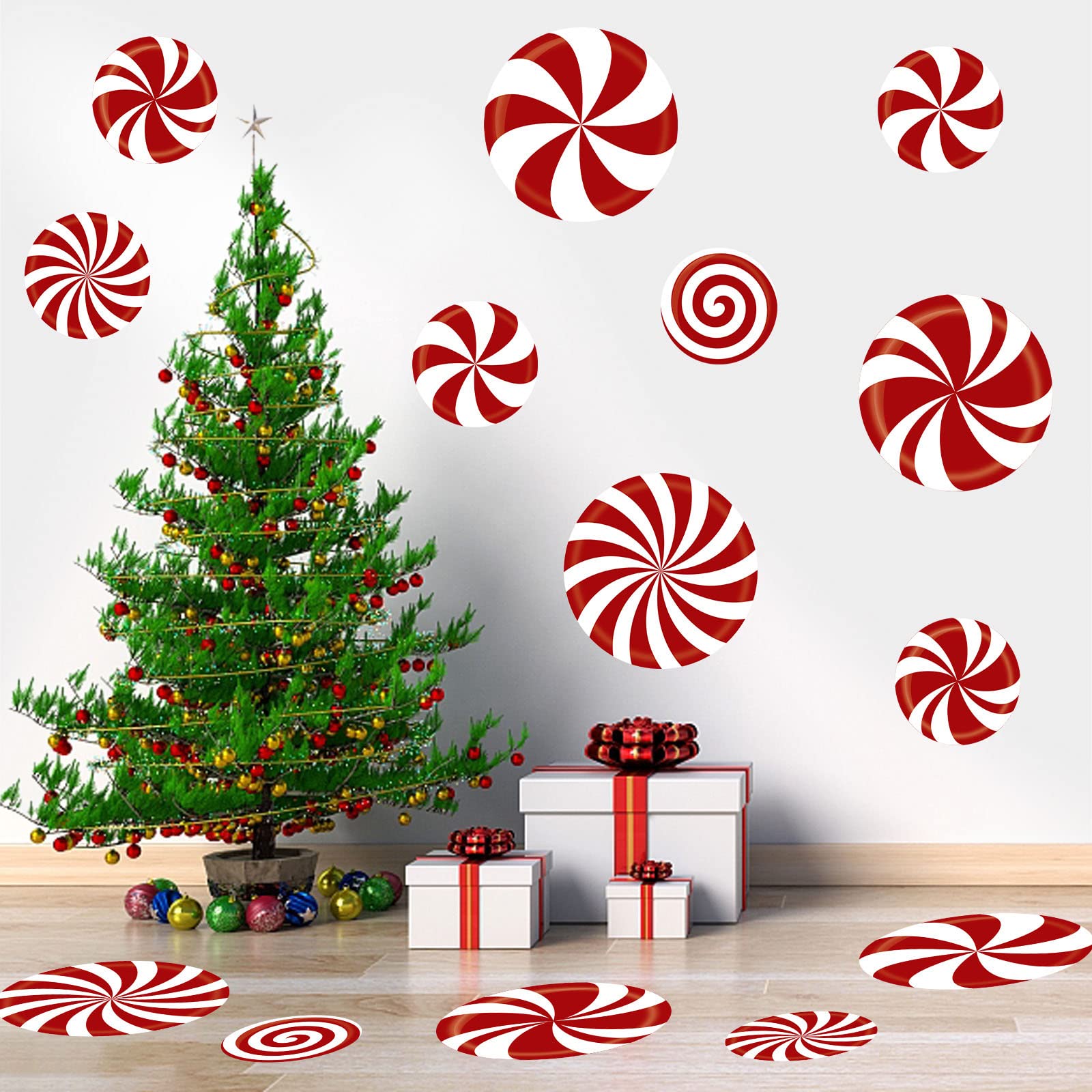 Photo 1 of 14 PCS Large Peppermint Christmas Floor Decals Christmas Wall Stickers Christmas Decals for Wall Floor, Candyland Christmas Party Decor