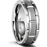 Greenpod 8mm Tungsten Carbide Rings for Men Black/Silver/24K Gold Plated Brick Pattern Grooved Brushed Wedding Band Comfort Fit Size 7-13