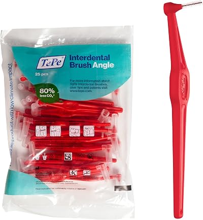 TePe Interdental Brush Angle 0.5 mm Size 2 Pack 25 Red Angled Toothbrush