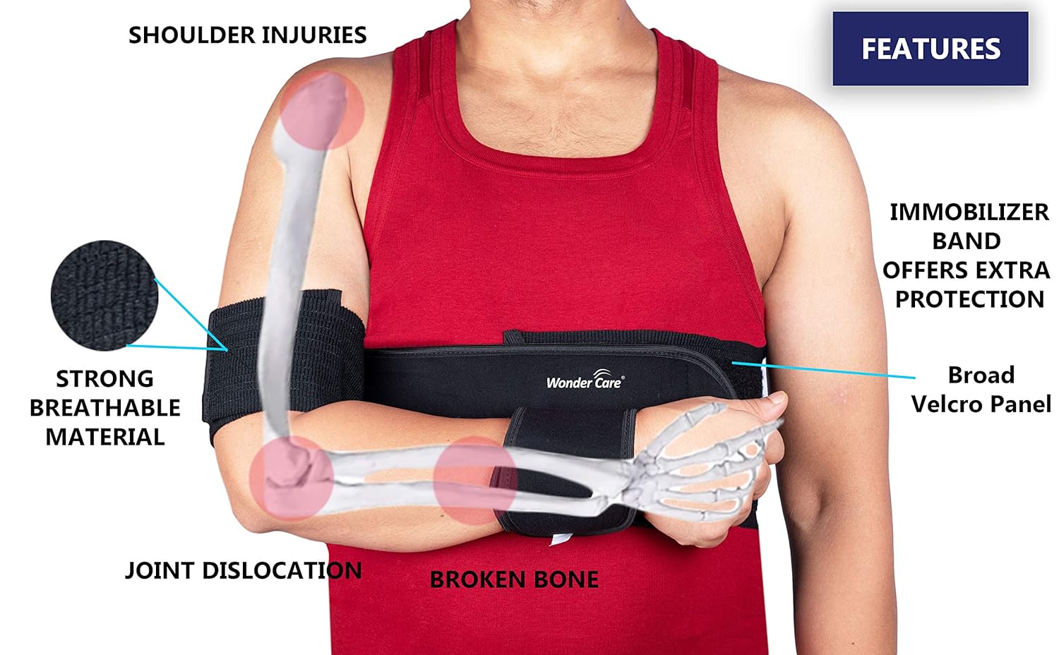 Wonder Care Left arm immobilizer without shoulder strap - left shoulder immobilizer for women size large | arm immobilizer brace Grey - Size5: Industrial & Scientific