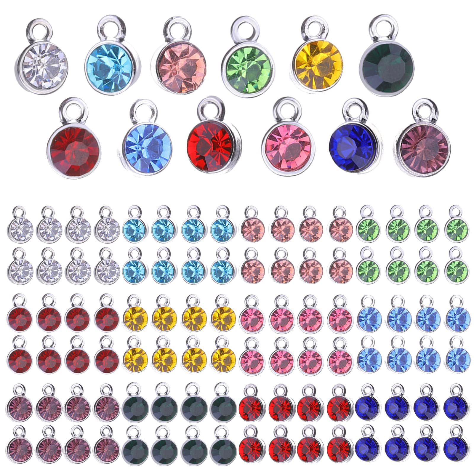 URROMA Crystal Birthstone Beads, 96 Pcs Round Crystal Charms for Jewelry Making - 12 Colors — image 1
