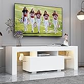 guiogc LED TV Stand for 32–55 Inch TVs – 51" Modern Entertainment Center with RGB Lights, Glass Shelves & Large Storage Cabinet, White Media Console for Living Room or Bedroom Setup