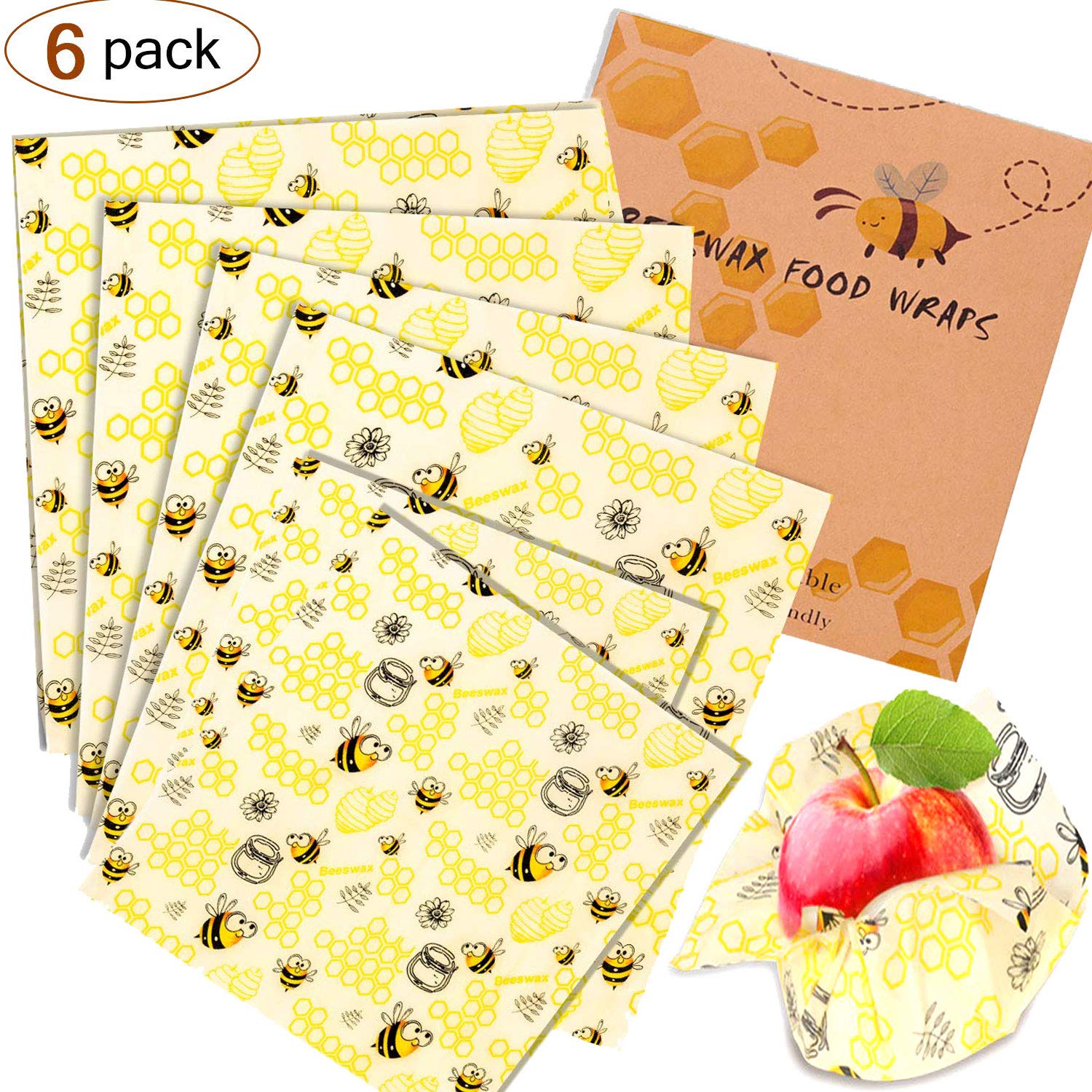 Beeswax Warp Wachspapier, 6er Set Wiederverwendbare Bienenwachstücher Bio Bienenwachs Lebensmittelverpackung Ve