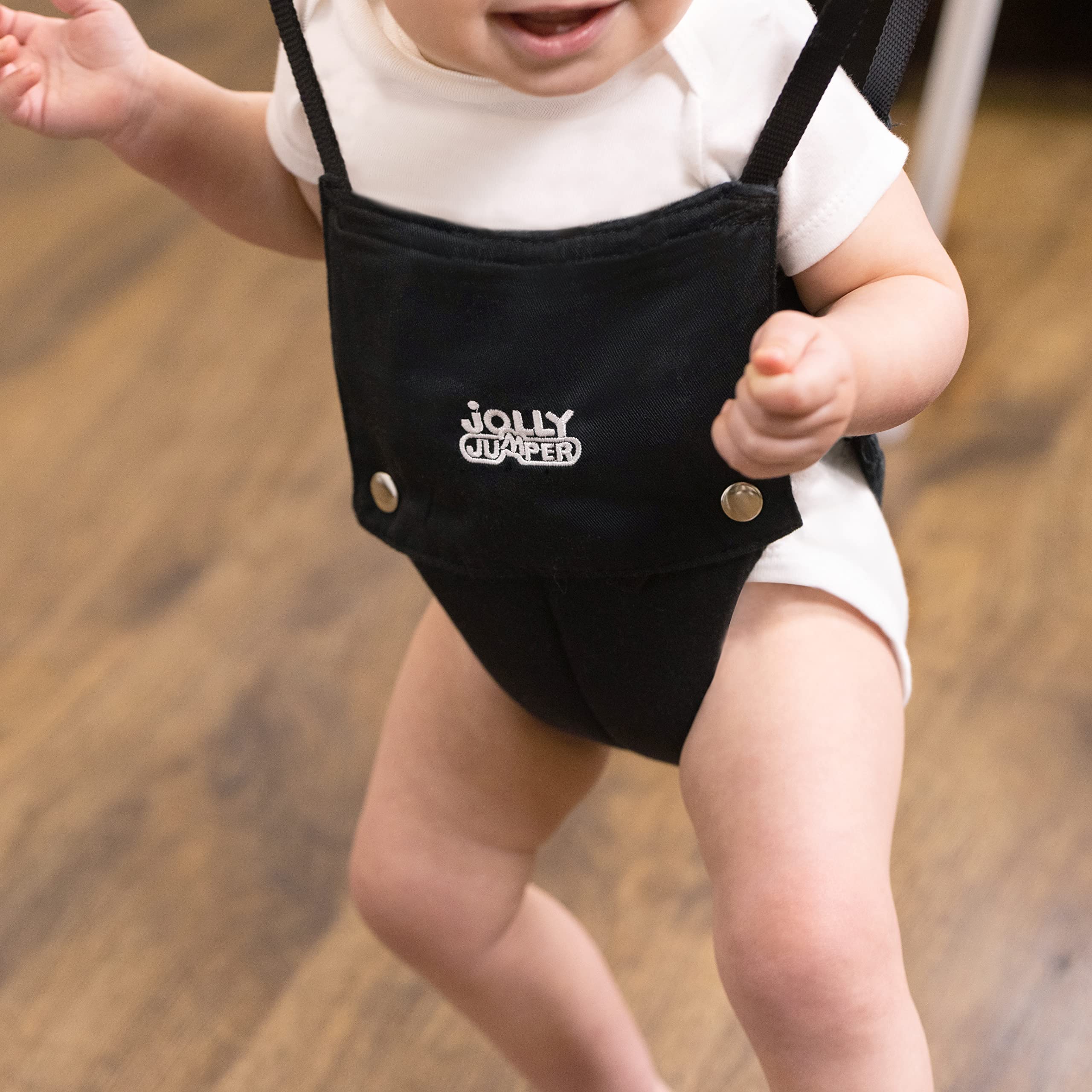 Jolly Jumper Classic (Black) with Stand - Original Baby Jumper, Indoor and Outdoor Exercise Saddle Seat, Adjustable Height, for Infants up to 28lbs